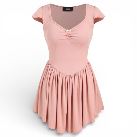 Cider Dresses & Skirts - Cider Pink Ruched Bowknot Ruffle Mini Dress